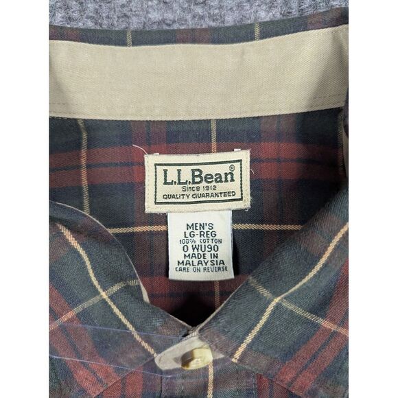 LL Bean Shirt Mens Large Red Green Plaid‎ Elbow Patches Outdoors 0WU90 - Picture 3 of 11